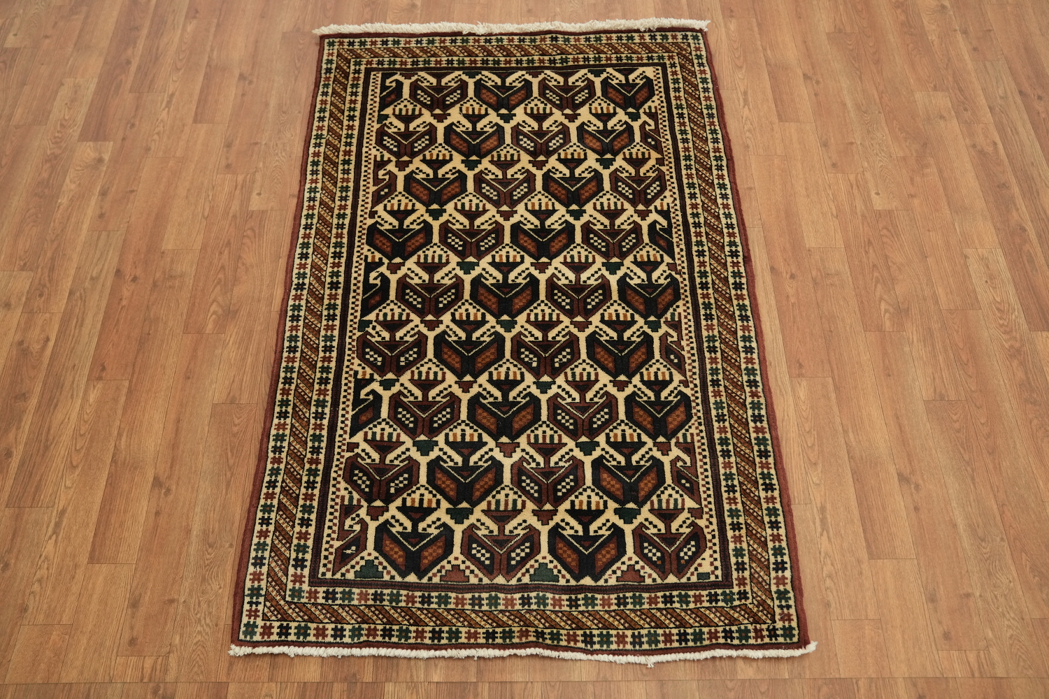 100% Vegetable Dye Geometric Sirjan Persian Area Rug 3x5