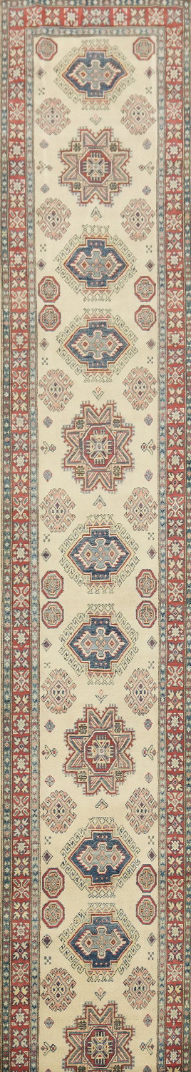 Geometric Kazak Oriental Runner Rug 3x17