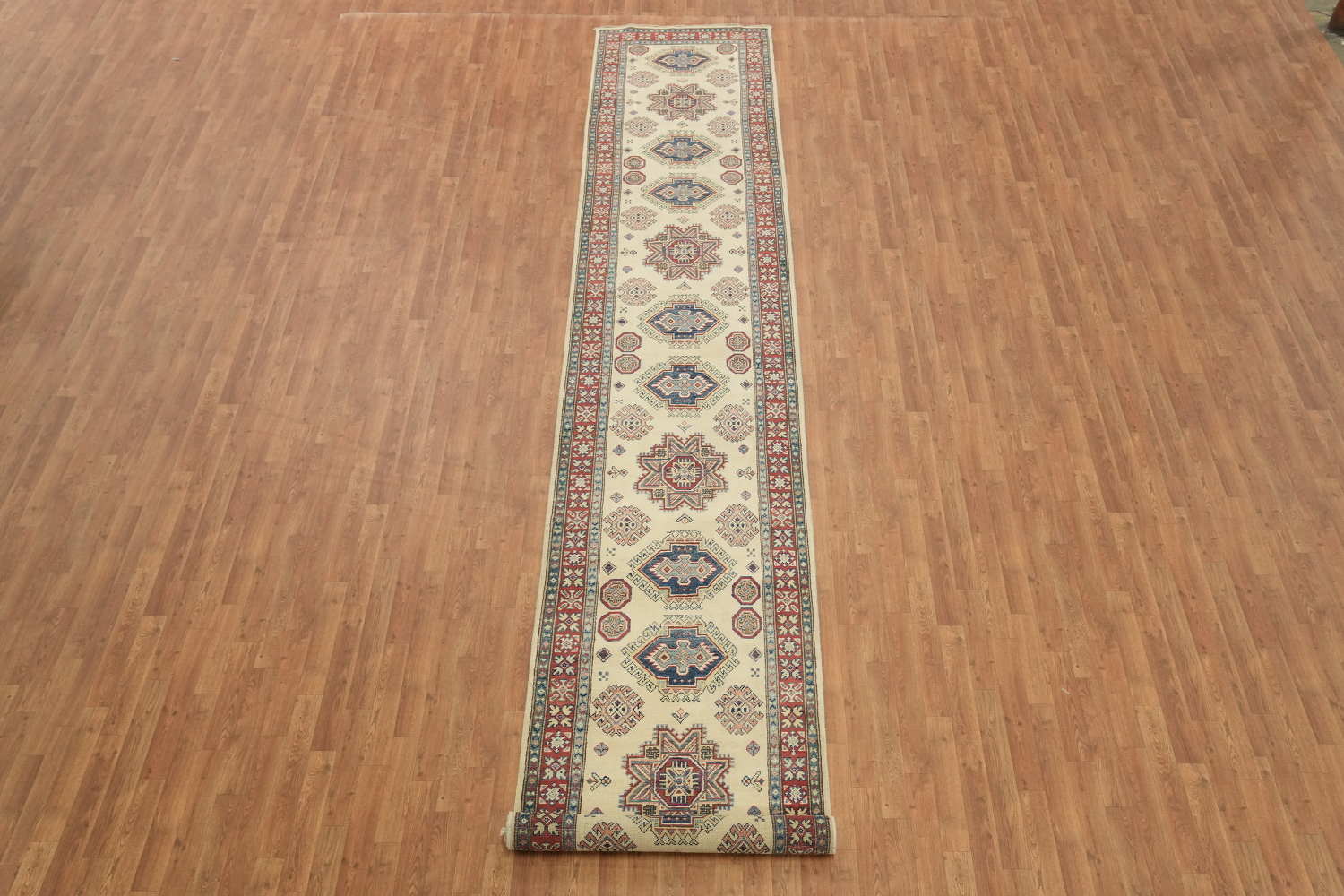 Geometric Kazak Oriental Runner Rug 3x17