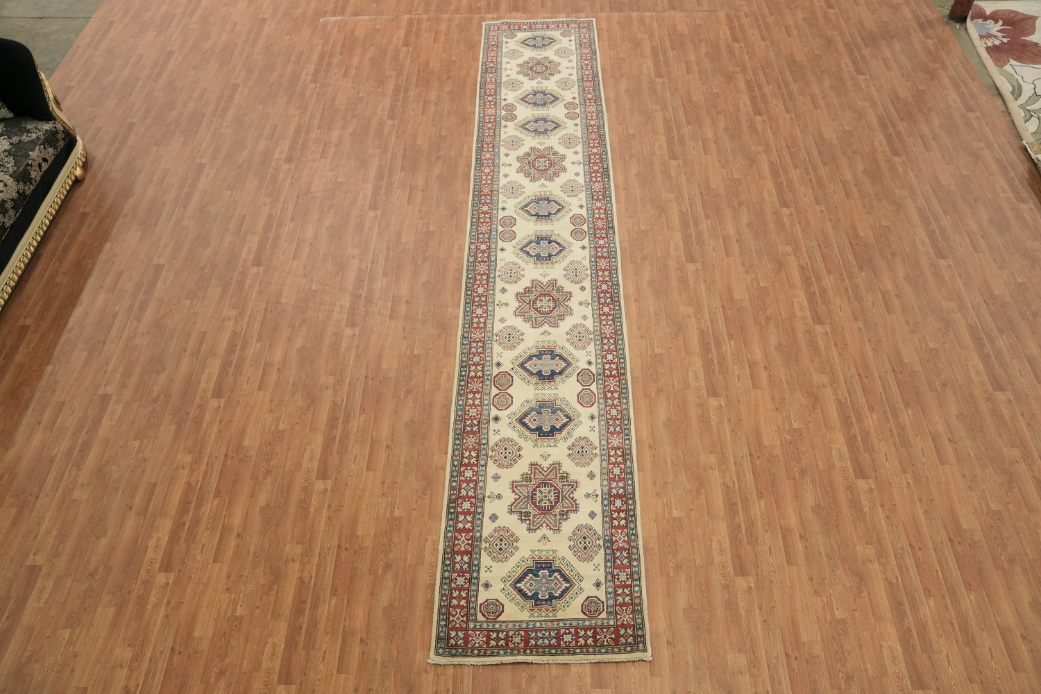 Geometric Kazak Oriental Runner Rug 3x17
