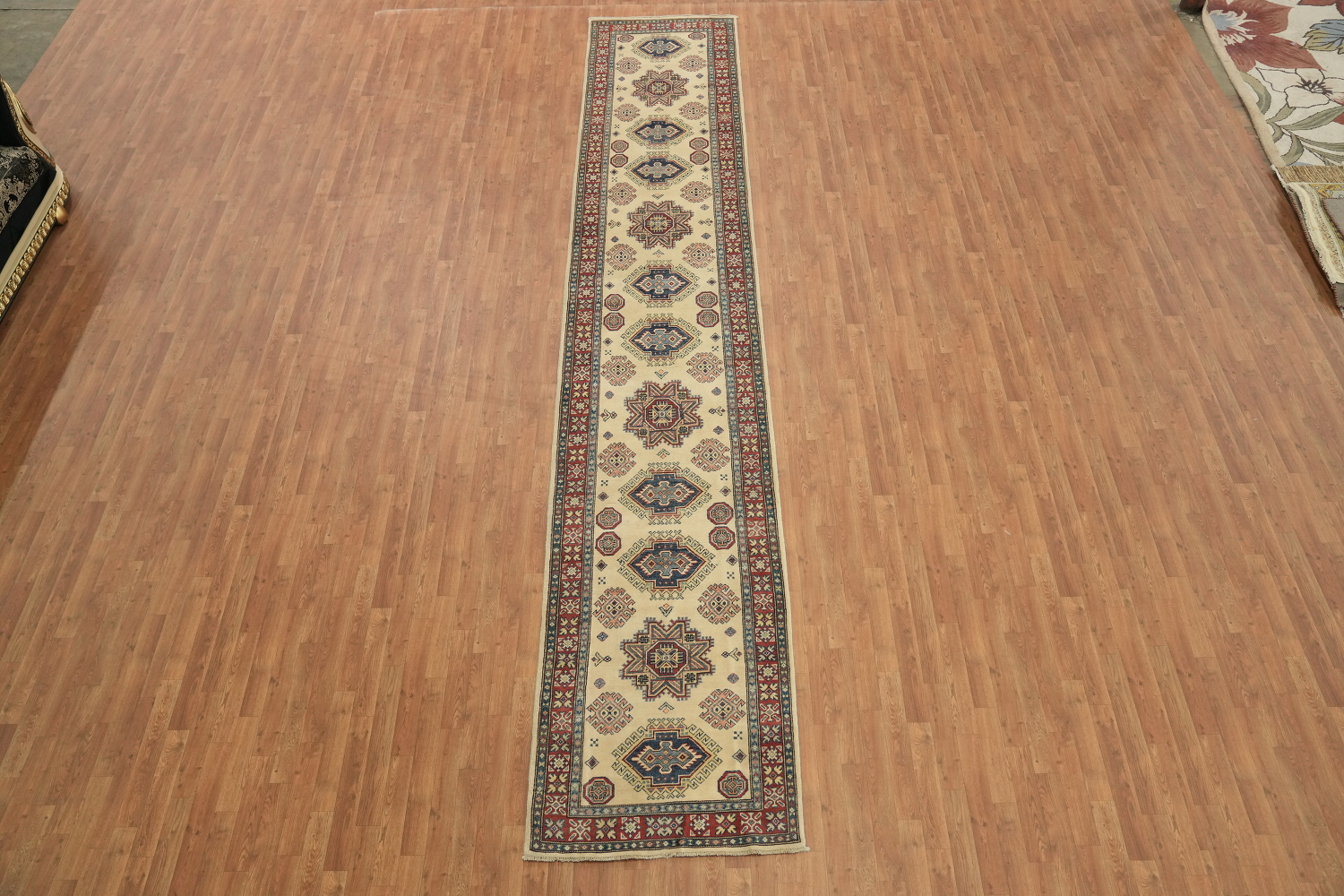 Geometric Kazak Oriental Runner Rug 3x17