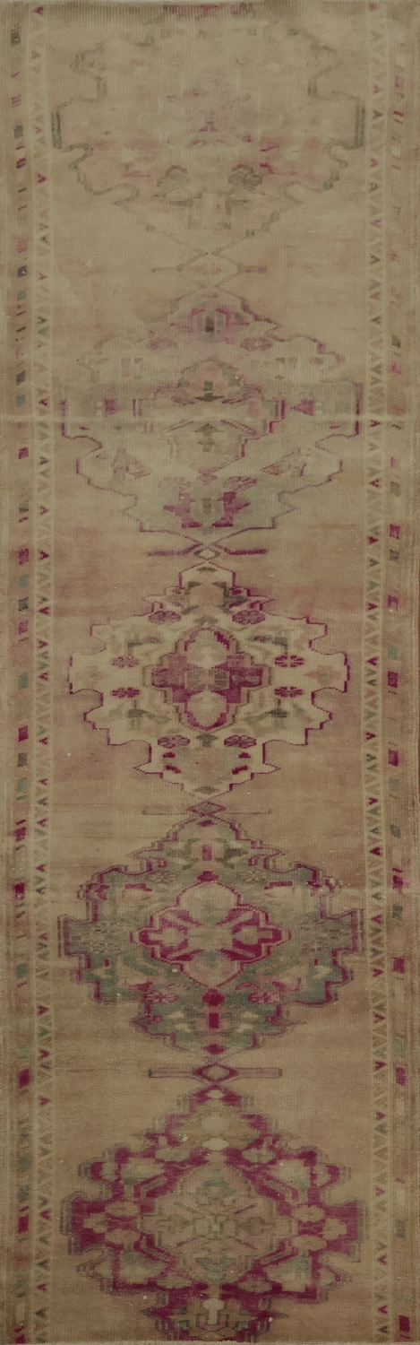 Vegetable Dye Distressed Oushak Oriental Runner Rug 3x11