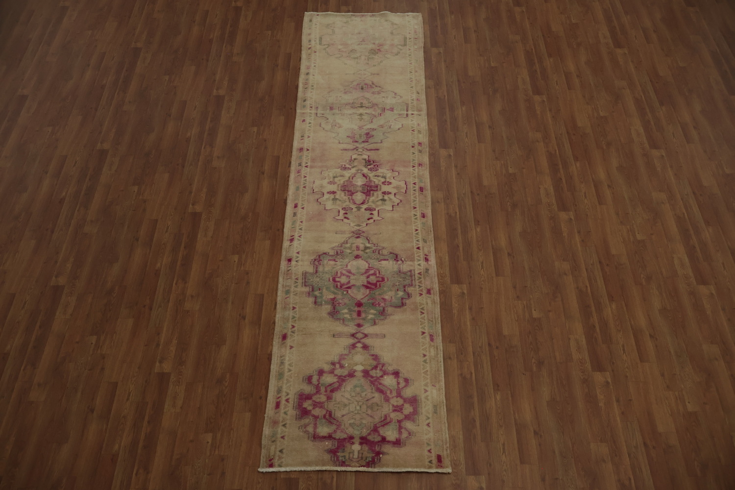 Vegetable Dye Distressed Oushak Oriental Runner Rug 3x11