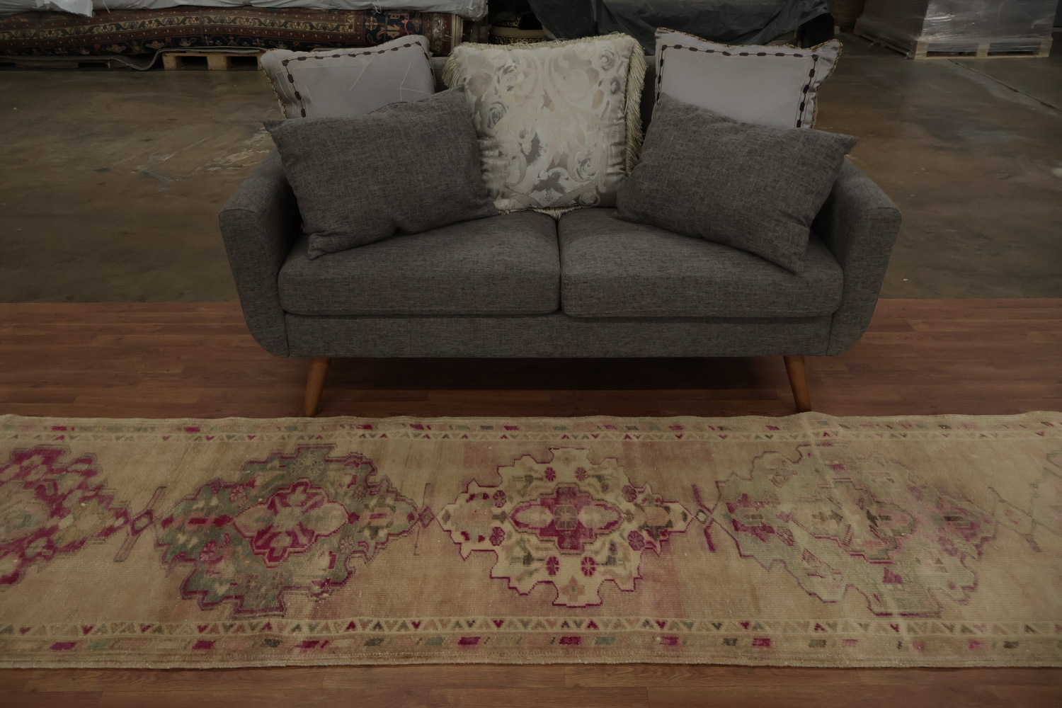 Vegetable Dye Distressed Oushak Oriental Runner Rug 3x11