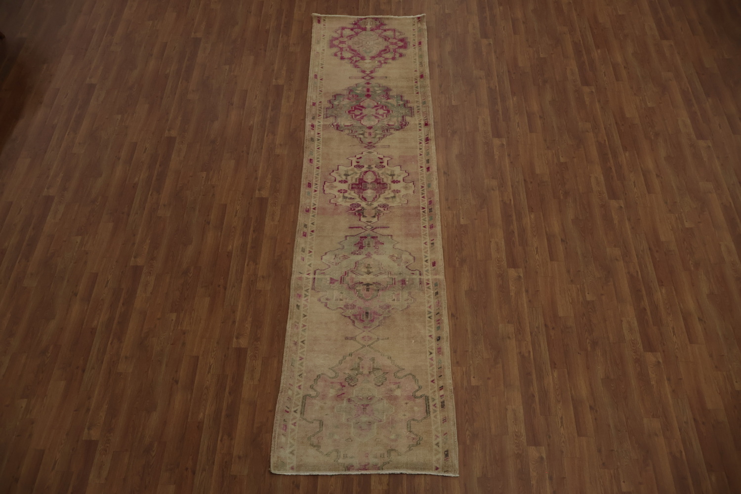 Vegetable Dye Distressed Oushak Oriental Runner Rug 3x11