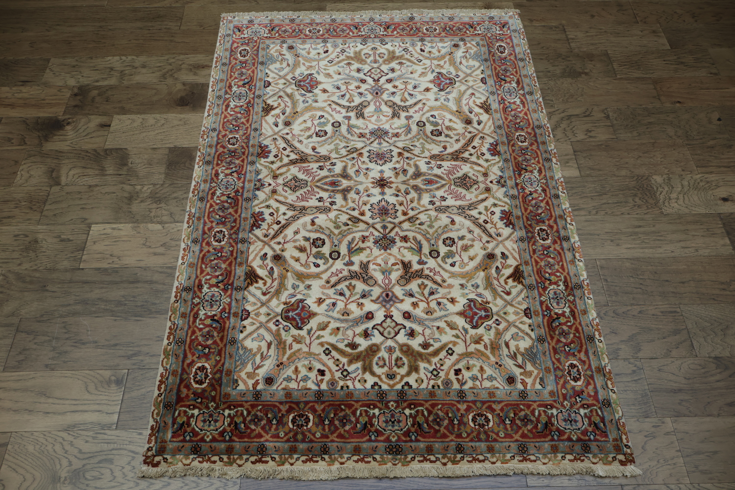 Vegetable Dye All-Over Floral Kashan Oriental Area Rug 4x6