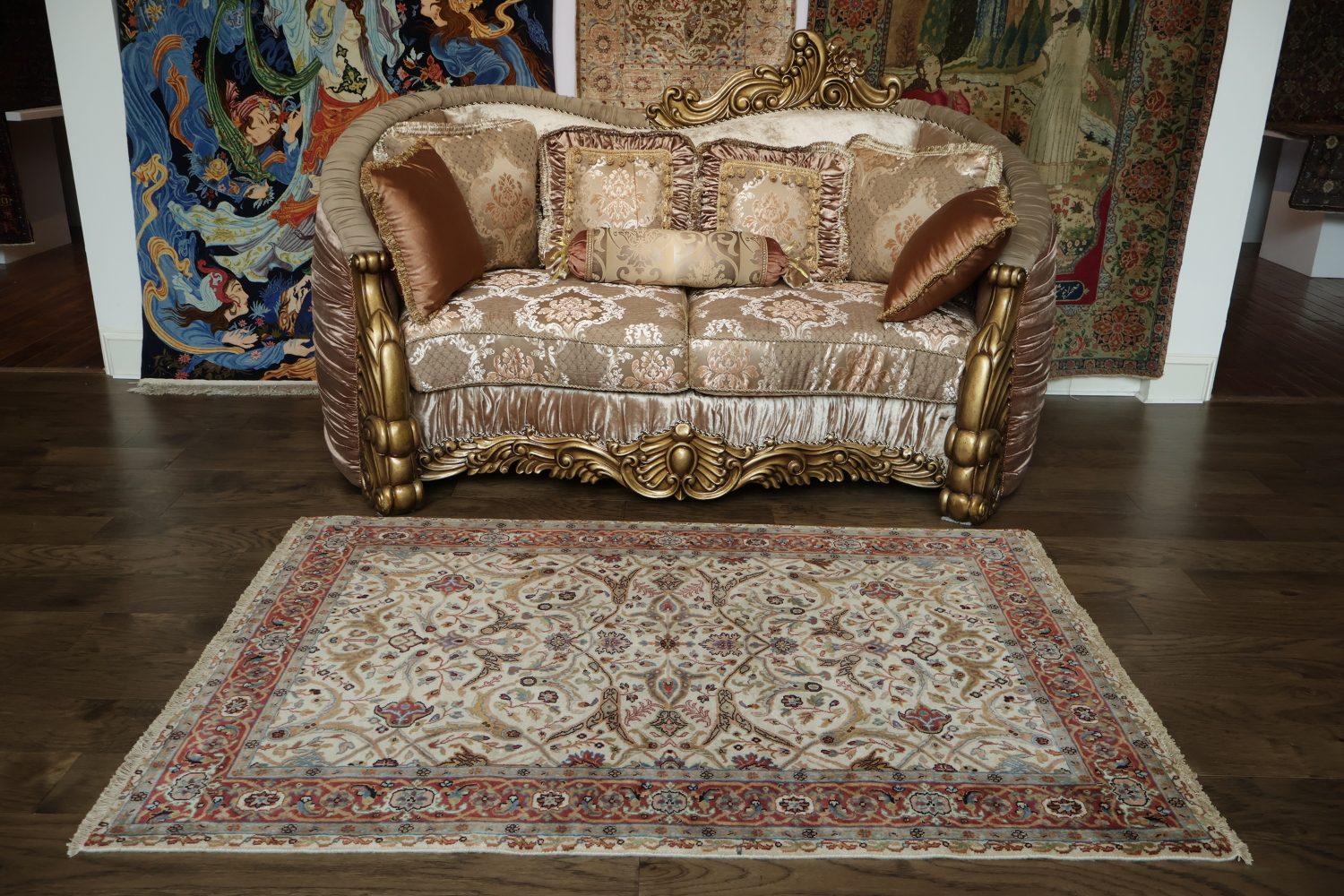 Vegetable Dye All-Over Floral Kashan Oriental Area Rug 4x6