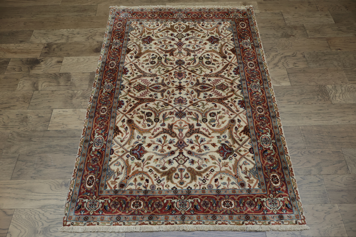 Vegetable Dye All-Over Floral Kashan Oriental Area Rug 4x6