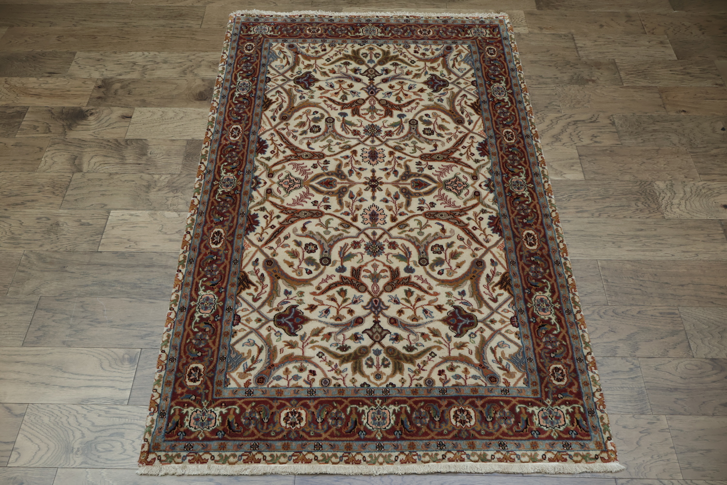 100% Vegetable Dye Floral Kashan Oriental Area Rug 4x6