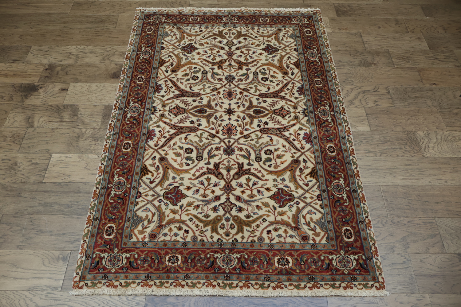 100% Vegetable Dye Floral Kashan Oriental Area Rug 4x6