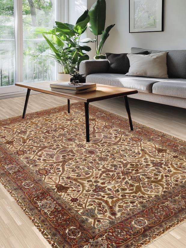 100% Vegetable Dye Floral Kashan Oriental Area Rug 6x9