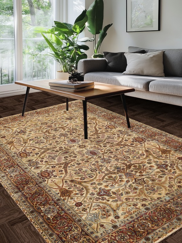 100% Vegetable Dye Floral Kashan Oriental Area Rug 6x9