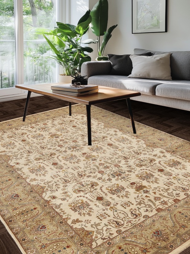 100% Vegetable Dye Floral Kashan Oriental Area Rug 7x10