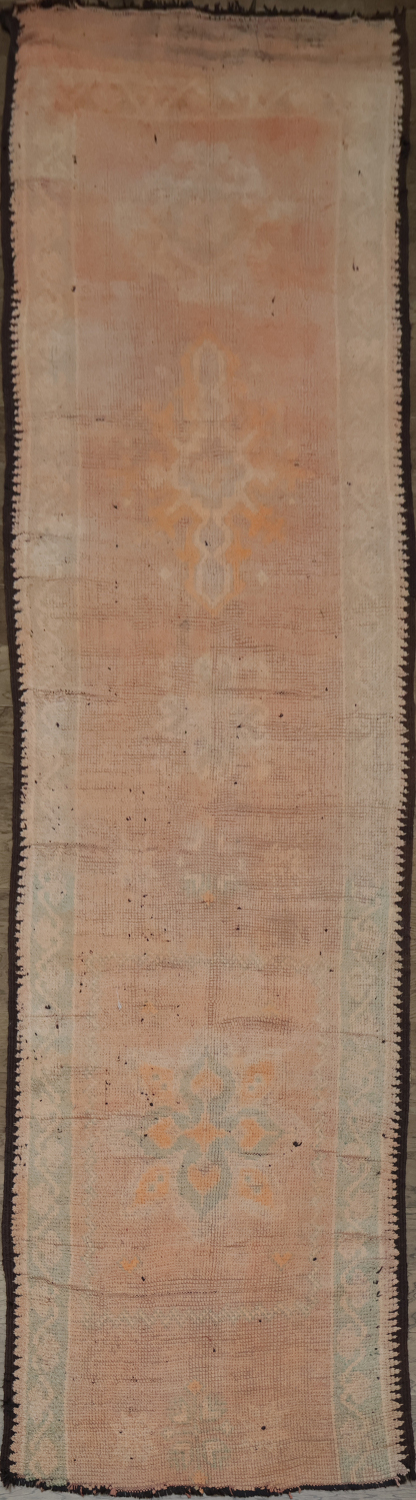 Antique Faded Moroccan Peach Runner Rug for Hallways or Entrances 4x13