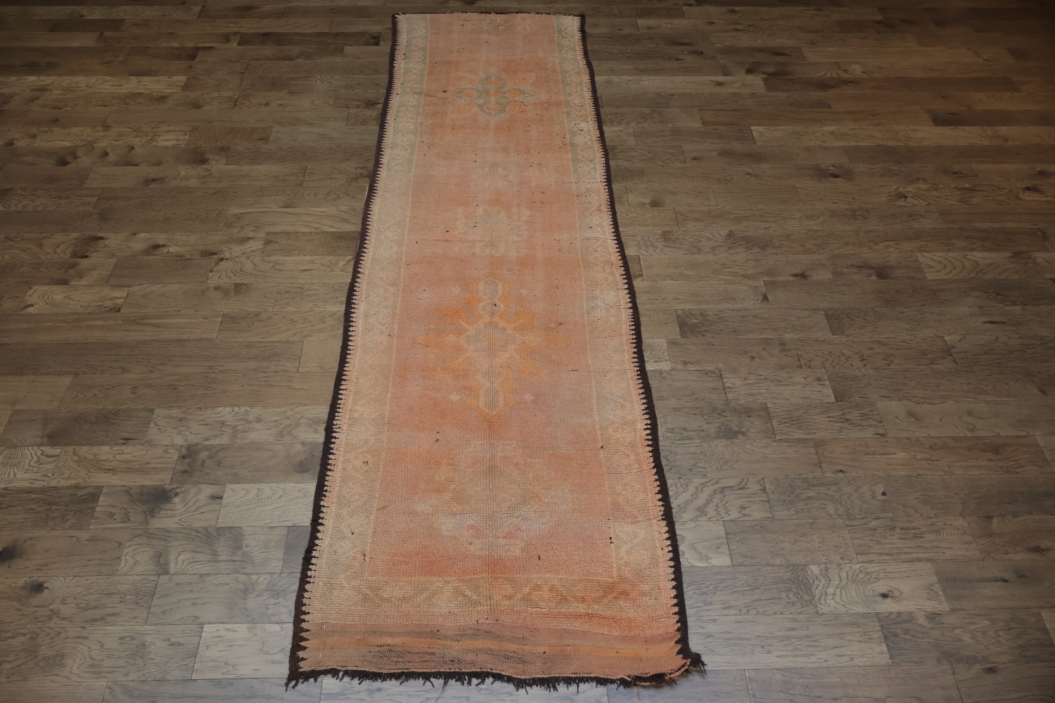 Antique Faded Moroccan Peach Runner Rug for Hallways or Entrances 4x13