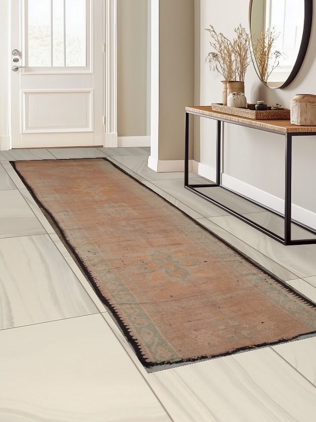 Antique Faded Moroccan Peach Runner Rug for Hallways or Entrances 4x13