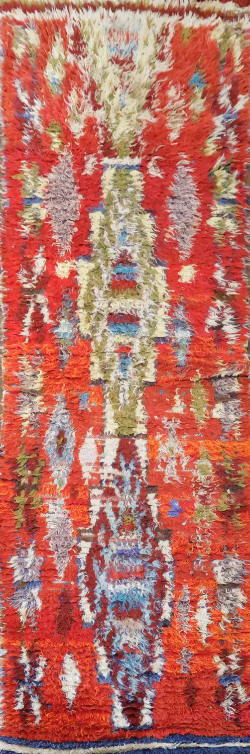 Vibrant Orange Moroccan Bohemian Wool Runner Rug 3x8 ft