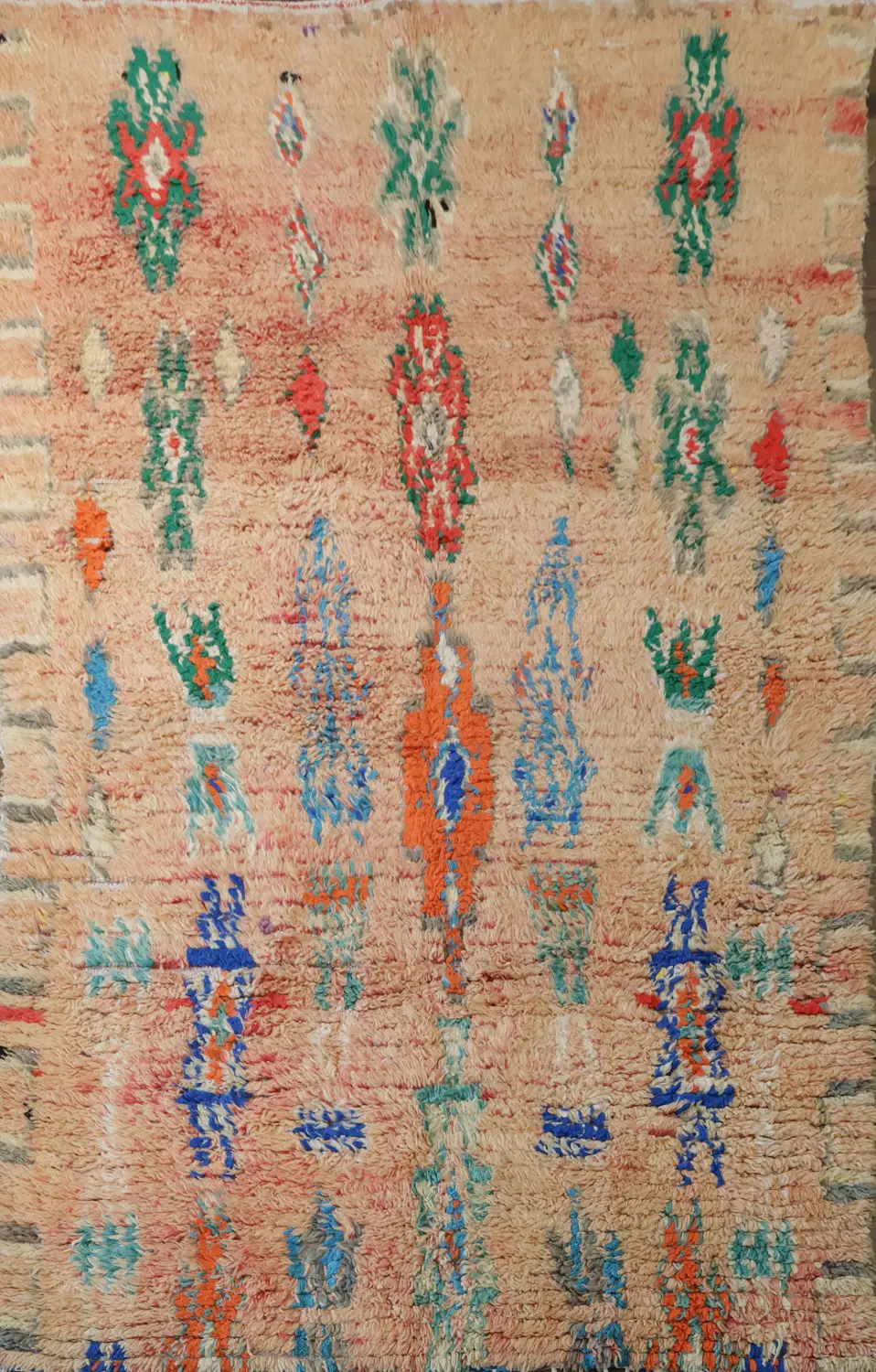 Vibrant Vintage Peach Color Moroccan Rug with Abstract Geometric Patterns 6x9 ft