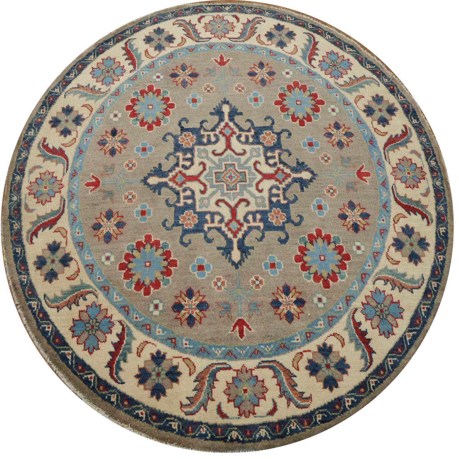 Geometric Kazak Oriental Area Rug 5x5 Round