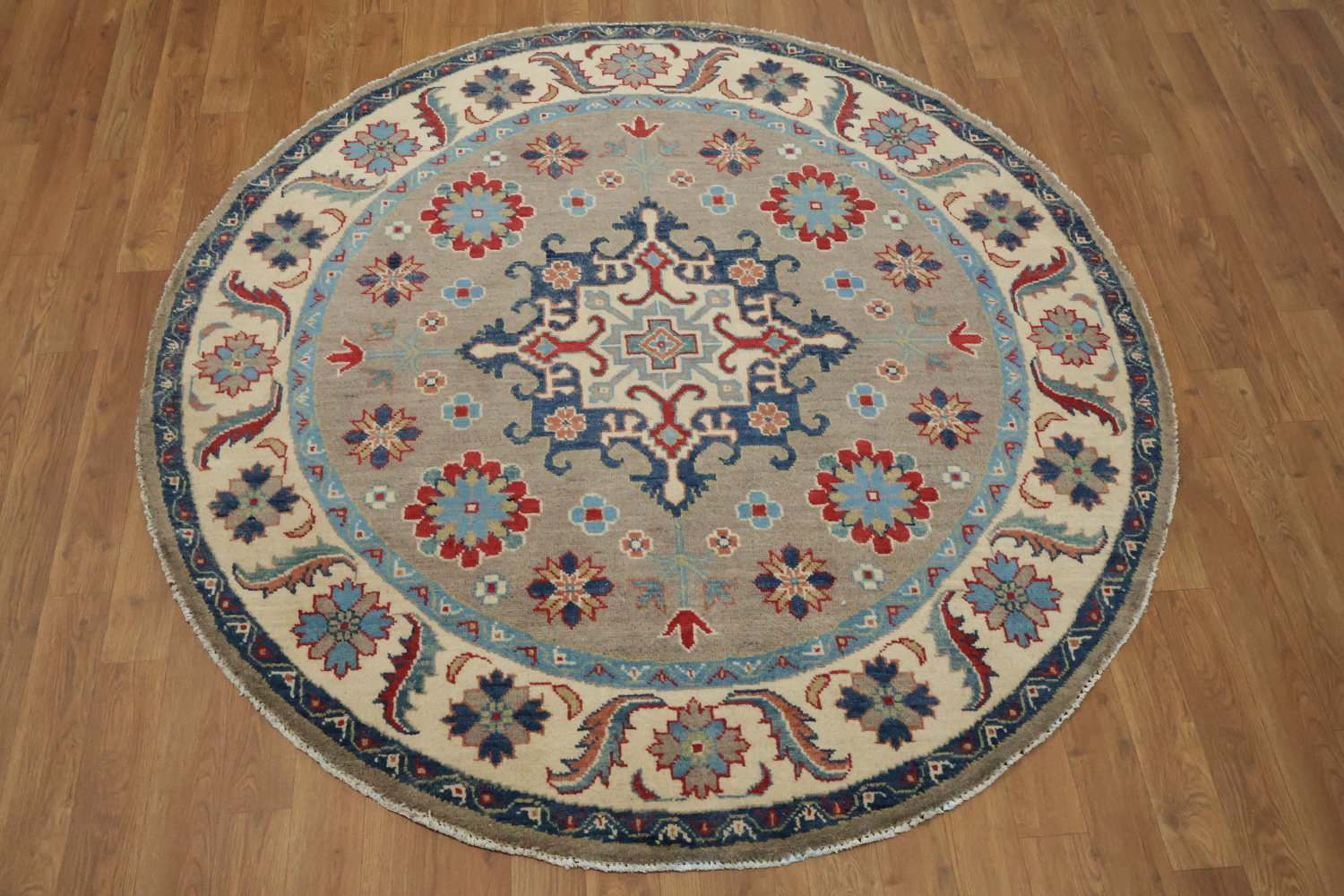 Geometric Kazak Oriental Area Rug 5x5 Round