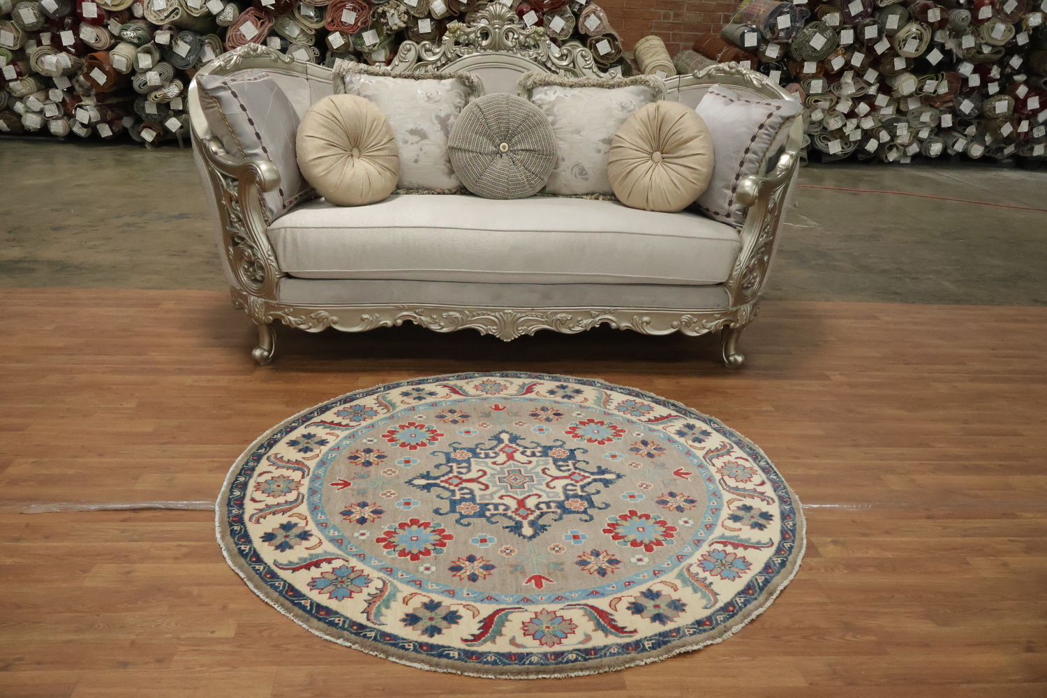Geometric Kazak Oriental Area Rug 5x5 Round
