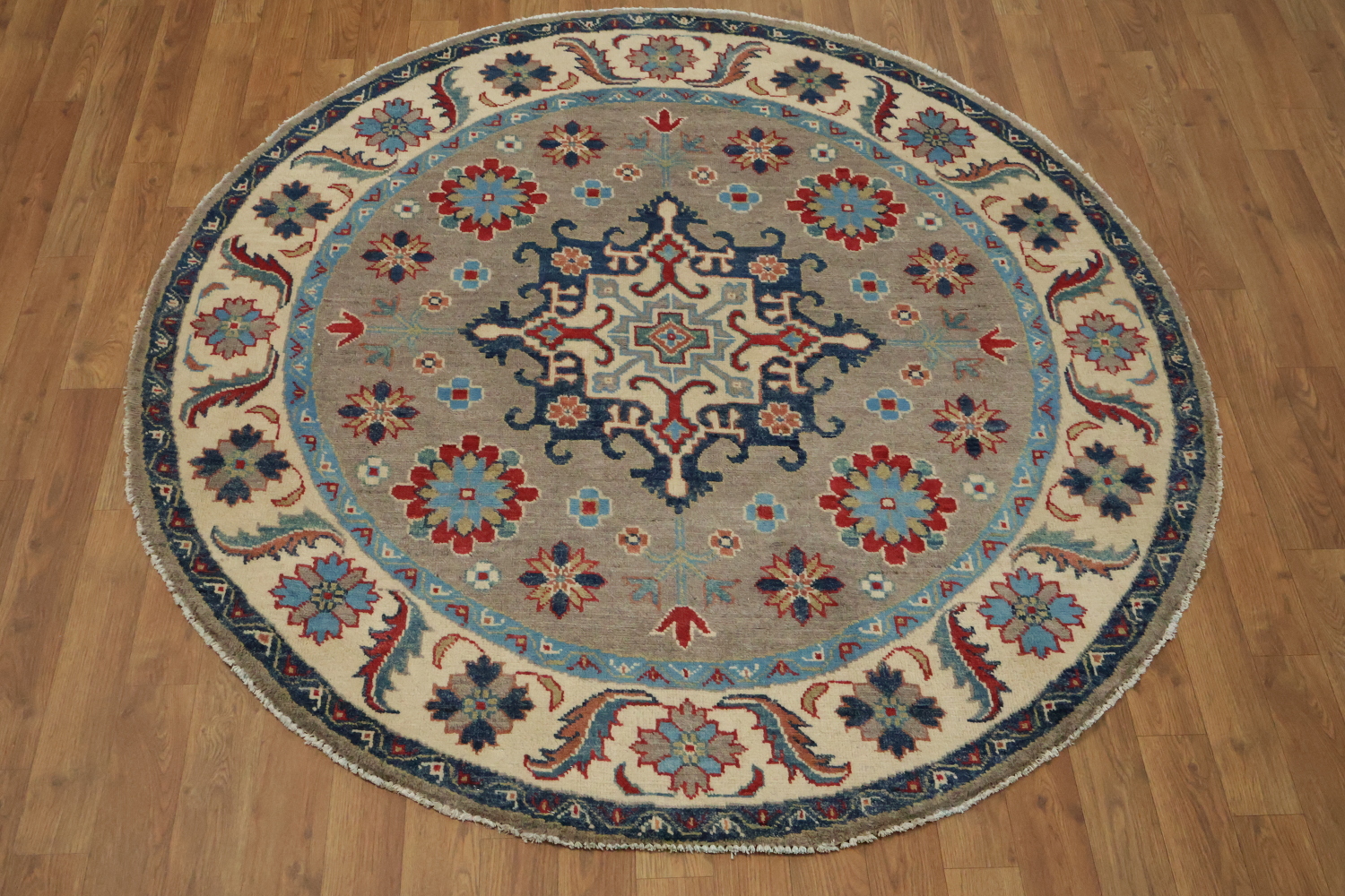 Geometric Kazak Oriental Area Rug 5x5 Round