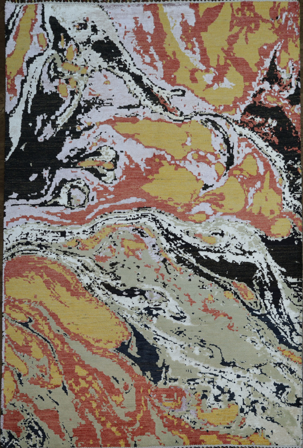 Abstract Marble Inspired Rug with Warm Earthy Tones and Black Accents 6x10