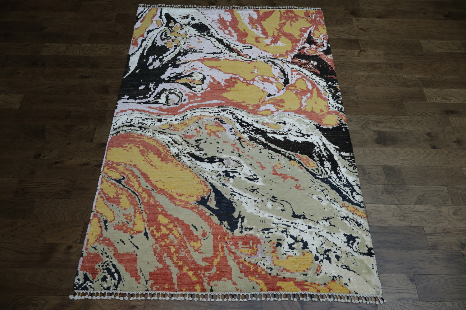 Abstract Marble Inspired Rug with Warm Earthy Tones and Black Accents 6x10