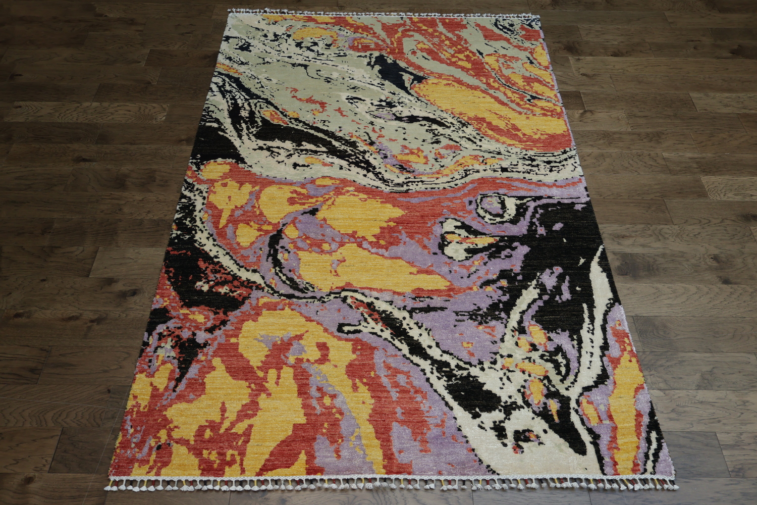 Abstract Marble Inspired Rug with Warm Earthy Tones and Black Accents 6x10