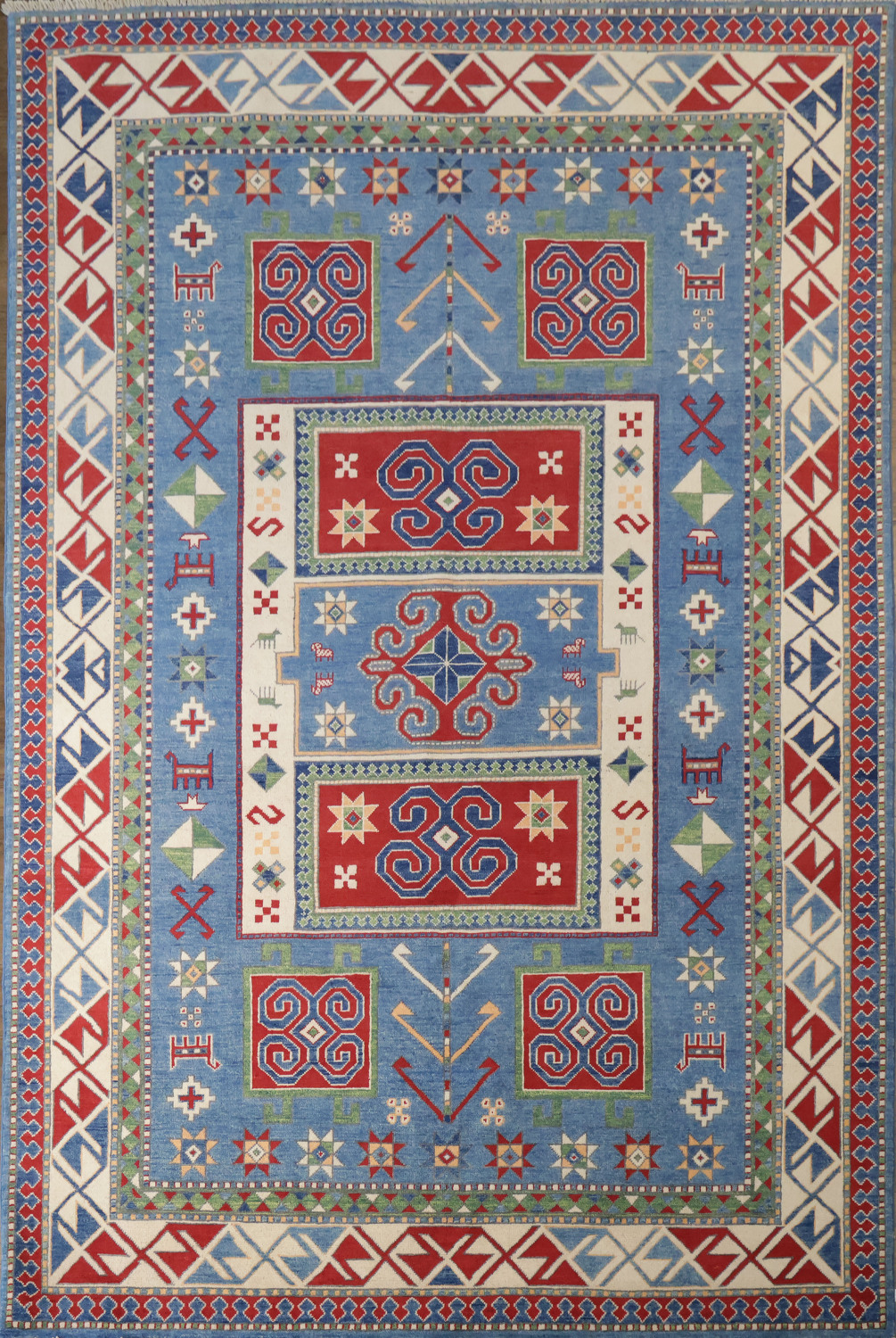 Geometric Kazak Oriental Area Rug 7x10