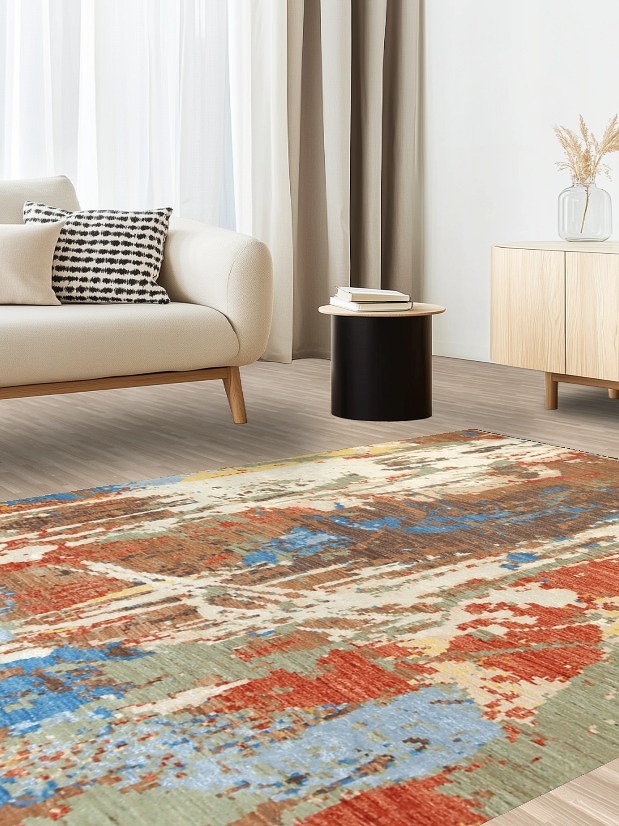 Vegetable Dye Contemporary Abstract Oriental Area Rug 6x9