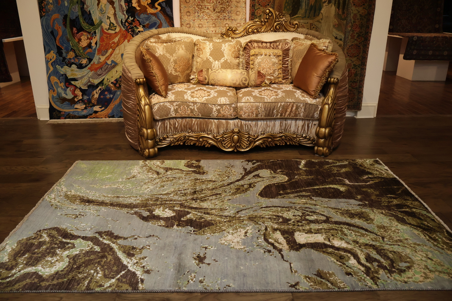 Artistic Swirl Rug Featuring Natural Green and Brown Shades 5x8