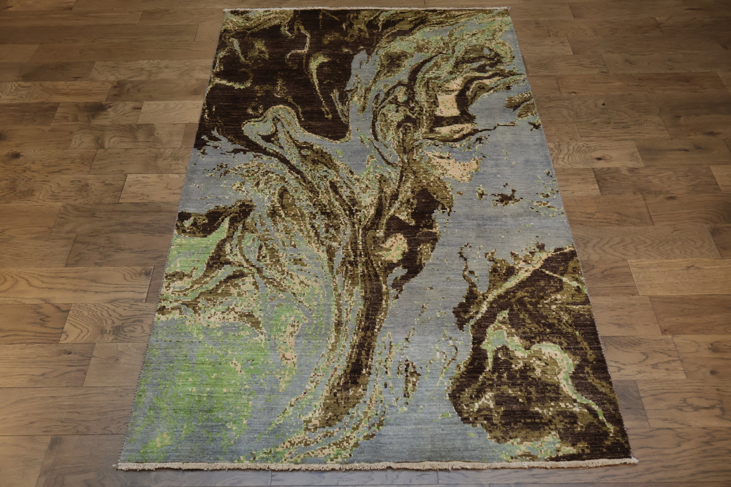 Artistic Swirl Rug Featuring Natural Green and Brown Shades 5x8