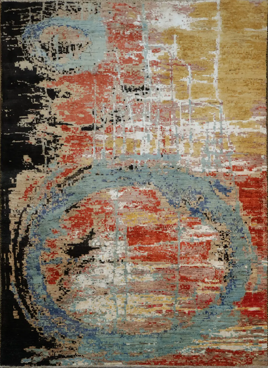 Contemporary Abstract Rug with Blue Circular Accents 5x7