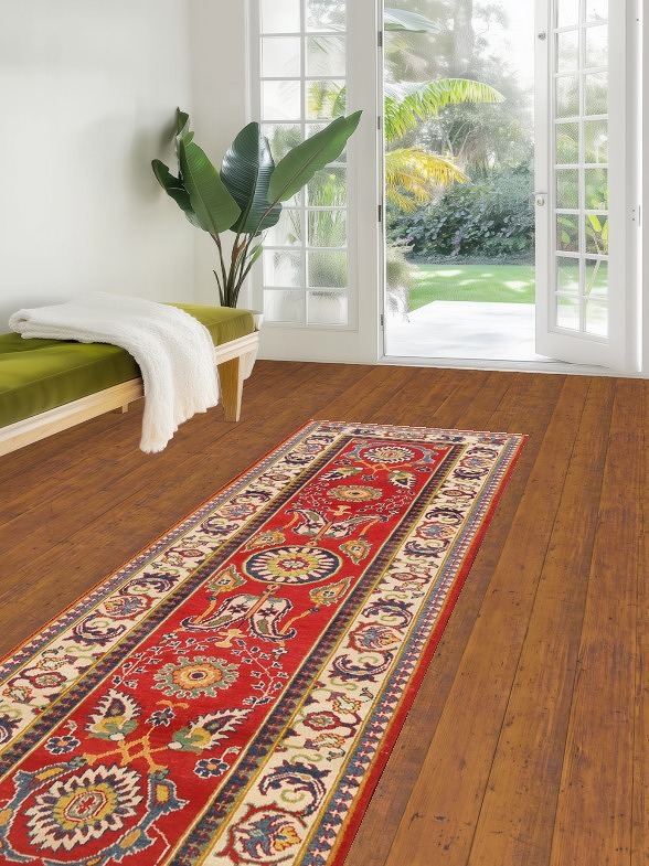 Floral Red Kazak Oriental Runner Rug 3x10