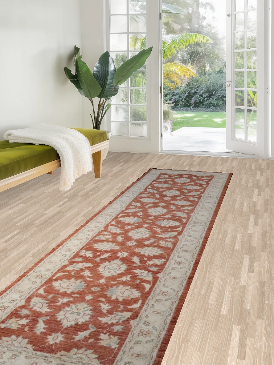 Traditional Rust and Ivory Peshawar Runner 3x10 ft