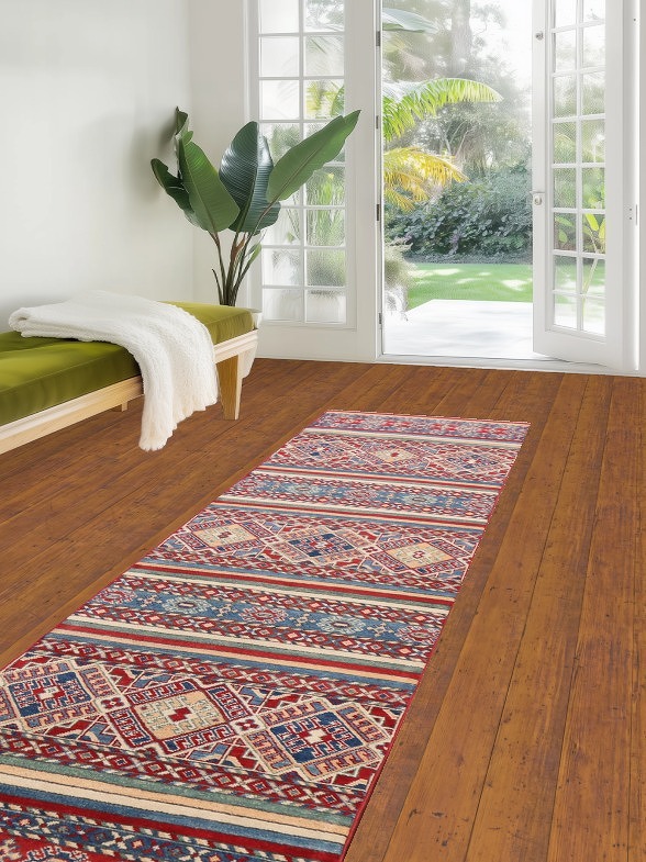 Geometric Kazak Oriental Runner Rug 3x10