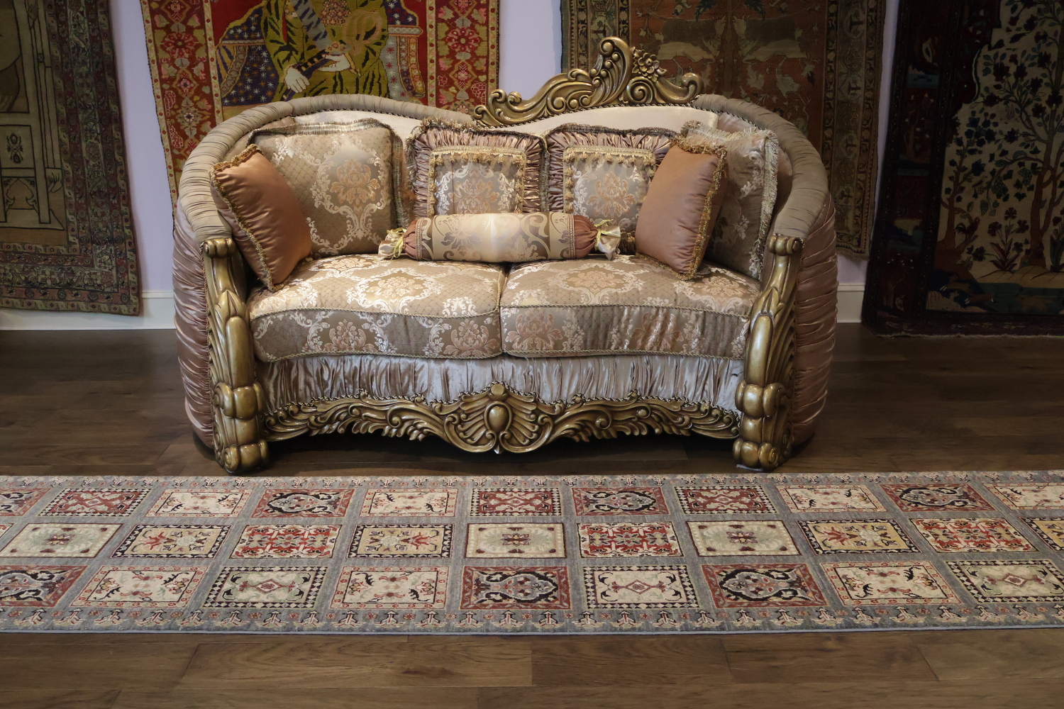 Grey Kazak Pakistani Runner with Symmetrical Square Motifs and Border 3x11 ft