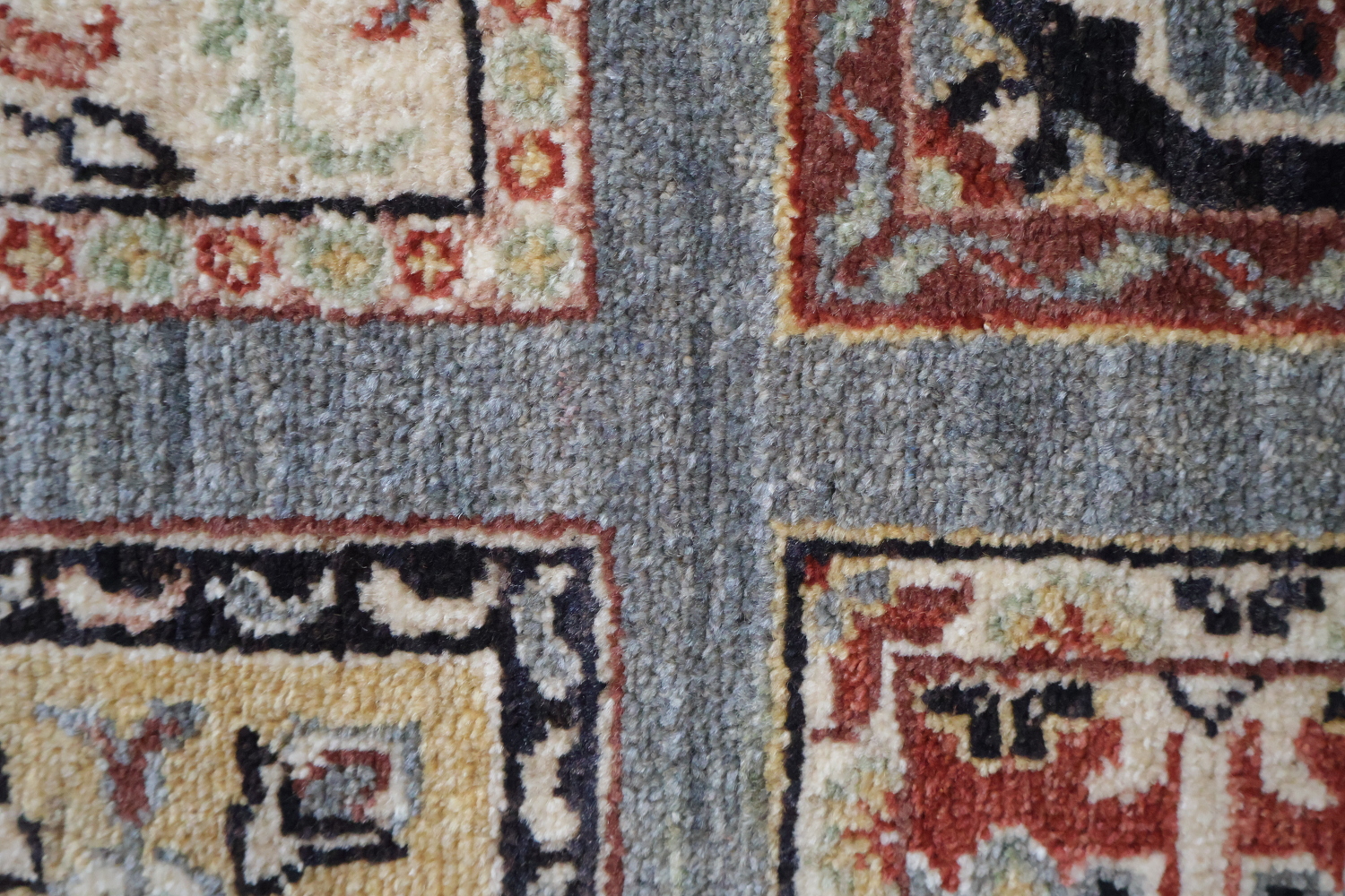 Grey Kazak Pakistani Runner with Symmetrical Square Motifs and Border 3x11 ft