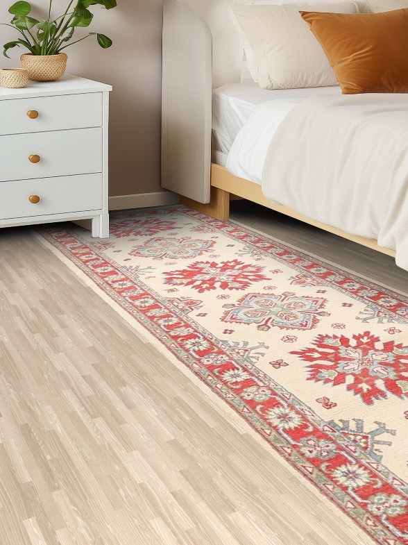 Geometric Kazak Oriental Runner Rug 3x12