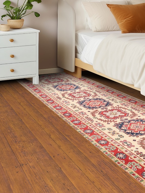 Geometric Kazak Oriental Runner Rug 3x10