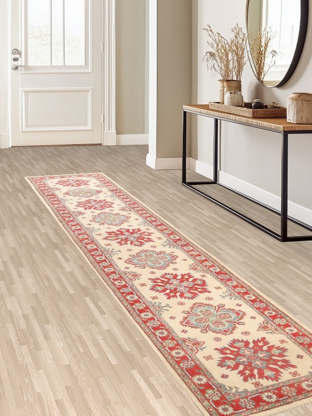 Geometric Kazak Oriental Runner Rug 3x12