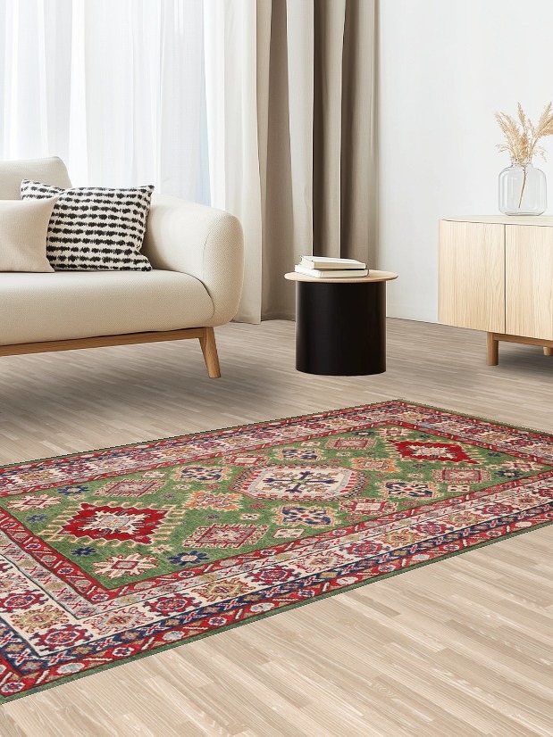 Geometric Kazak Oriental Area Rug 4x7