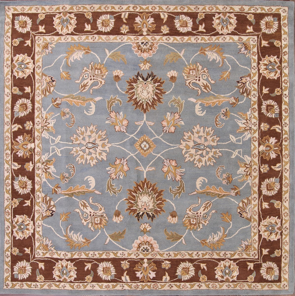 Light Blue Floral Square 10x10 Oushak Agra Oriental Area Rug