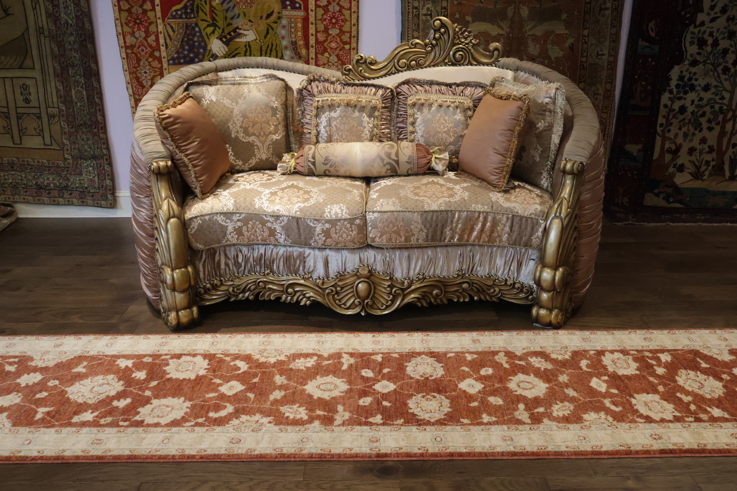 Luxury Vintage Style Runner in Warm Rust and Cream Hues 3x11 ft