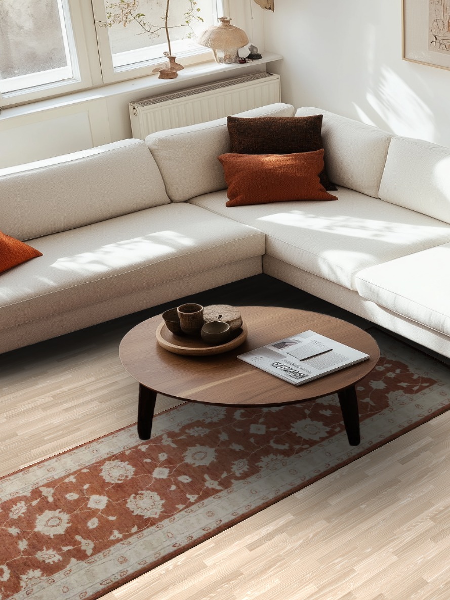 Luxury Vintage Style Runner in Warm Rust and Cream Hues 3x11 ft