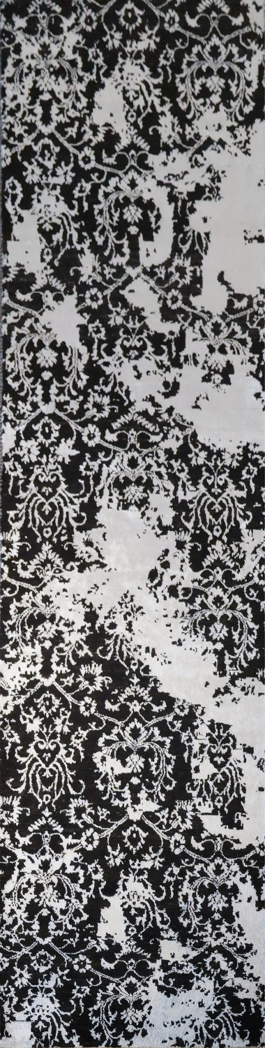 Contemporary Black and Silver Grey Runner Rug for Hallways 3x11 ft