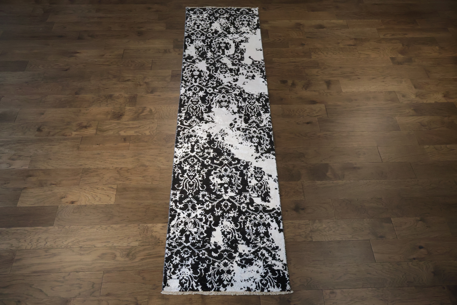 Contemporary Black and Silver Grey Runner Rug for Hallways 3x11 ft