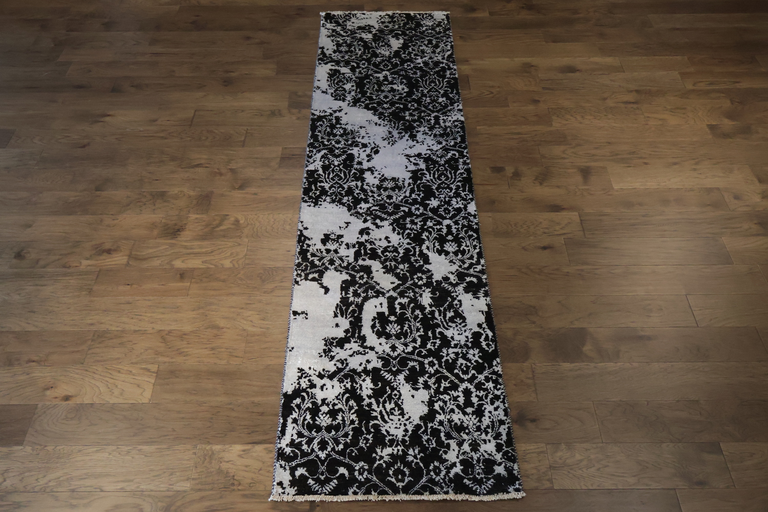 Contemporary Black and Silver Grey Runner Rug for Hallways 3x11 ft