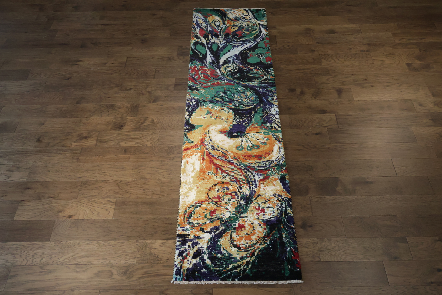 Abstract Nature-Inspired Runner Rug with Vibrant Swirling Colors 3x10 ft